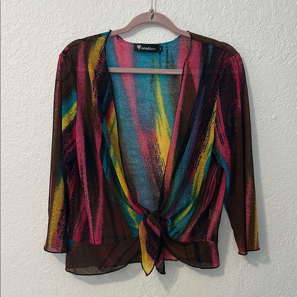 Y2K Retro vibrant crop tie cardigan
